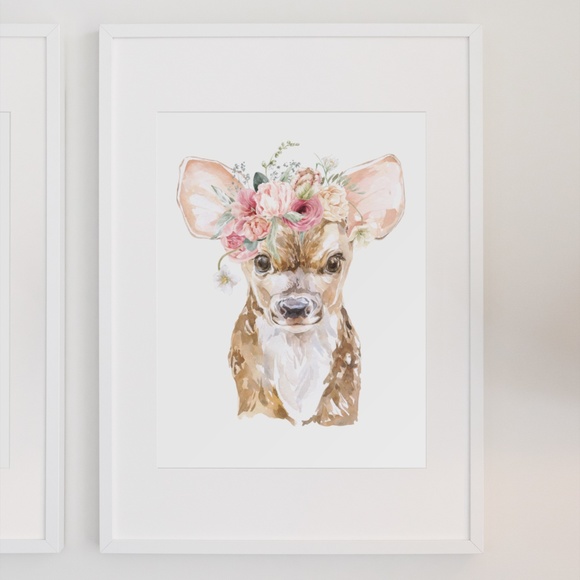Watercolor Floral Deer Wall Art Illustration Print Poster Card Unframed - Picture 3 of 8